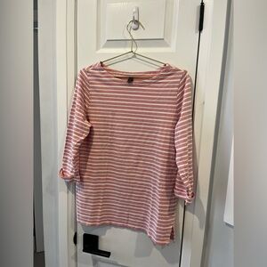 Denver Hayes Women Large Cotton Blend Pink and White 3/4 Stripped Shirt